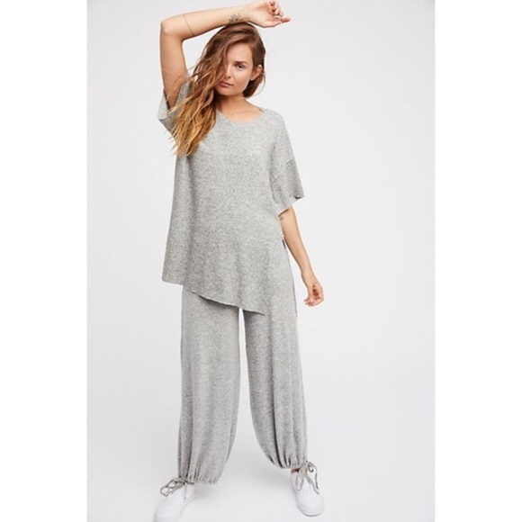 Free People Intimately Free Bunny Cuddle Jogger Tie Leg Heather Gray Boho - Picture 1 of 9